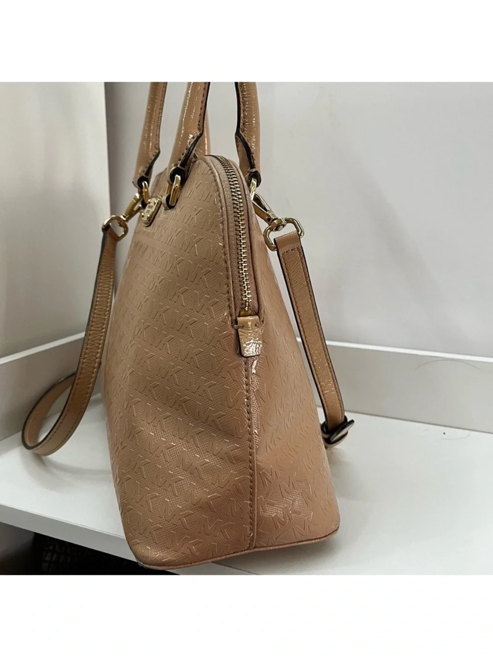 MICHAEL KORS Powder Tan Selma Mercer Jet Set Dome Satchel Tote Crossbody